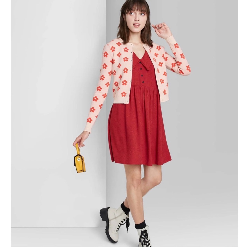Target wild fable flower coral pink pattern cardigan
